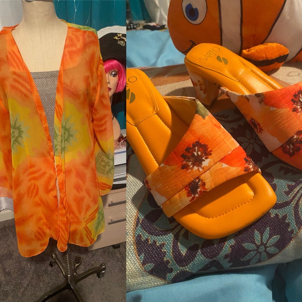 2 pc. Orange sherbet coverup 1x with matching shoes 🍊🍊🍊